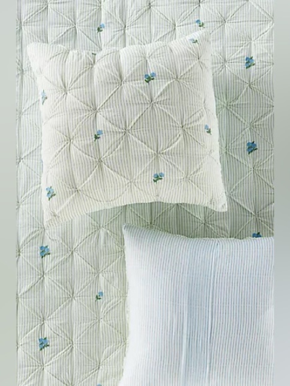 New Anthropologie Emilia Cotton Voile Floral Embroidered Euro Sham green blue